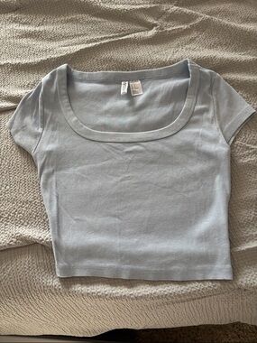 H&M Ribbed Scoop-Neck Crop Top - Pale Blue